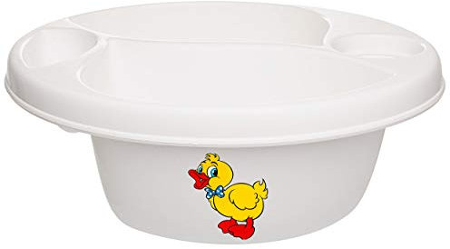 alles-meine.de GmbH 3 Kammer - Schüssel/Waschschüssel/Kinderwaschbecken - weiß Tiere - Ente Bieco - mit Seifenablage - Organizer - Reinigungsmittel Aufbewahrungsbox - Pfl..