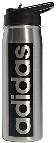 adidas 600 ML (20 oz) Straw Top Metal Water Bottle, Hot/Cold Double-Walled Insulated 18/8 Stainless Steel, Stainless Steel/Black, 20.3 Ounces