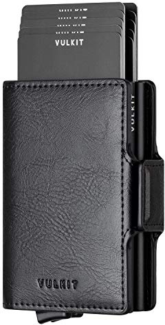 VULKIT Kartenetui Doppelt Kreditkartenetui RFID Schutz Geldbörse Herren Geldbeutel Leder Gentlemens Card Holder für Karten & Geldschein, Schwarz