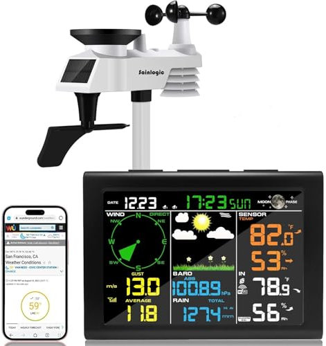 Sainlogic Professional WiFi Weather Station with Outdoor Sensor, Internet Wireless Weather Station with Rain Gauge, Weather Forecast, Wind Gauge, Wunderground, Black