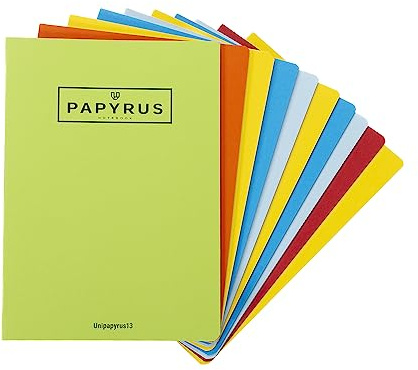Unipapel 98420999 Notizbuch mit Heftklammern, A4, 48 Blatt, 90 g/m², geprägter Deckel, Unipapyrus 13, zufällige Farbauswahl