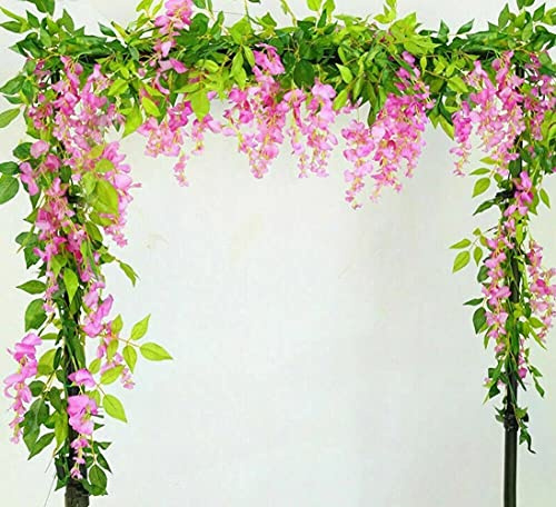 HAOSHICS Lot de 2 guirlandes de glycines artificielles en soie à suspendre au mur pour maison, jardin, extérieur, cérémonie, mariage, arche murale (rose)