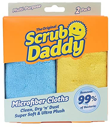 Scrub Daddy Microfibre Cleaning Cloth - All Purpose Cloths for Home, Dry and Wet Dusting Cloths, Absorbent Dusters for Polishing Kitchen, Bathroom, Cars, Mirror, Glass - Blue and Yellow Multipack