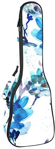 Ukulele väska blå akvarell blommor ukulele fodral för Sopran Tenor konsert 23 tum 10 mm tjock mjuk vadderad justerbara remmar spelväska
