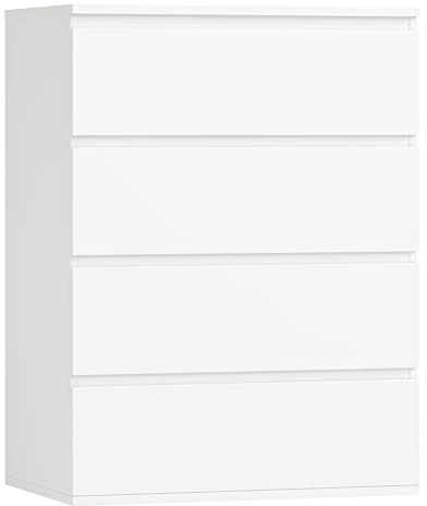 FOTOSOK White Dresser, 4 Drawer Dresser Small Chest of Drawers 23.6L x 15.7W x 31.5H in, Modern White Storage Cabinet with 4 Drawers for Home Office