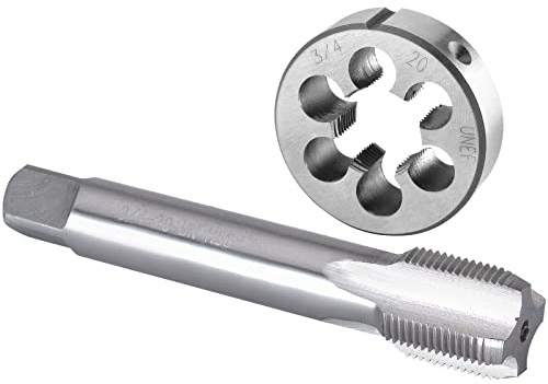 Burkit Juego de machos y troqueles UNEF de 1,9 cm-20 para mano derecha | Macho de rosca de máquina UNEF de 3/4 x 20 y troquel redondo, utilizado para cortar o reparar roscas en metal.