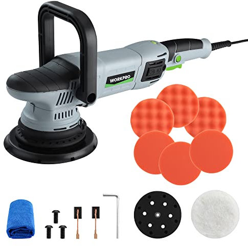 WORKPRO Buffer Polisher, 6-inch 1080W Dual Action Random Orbital Polish Kit for Car Detailing, 6 Variable Speed DA Polisher with Backing/Woolen/Foam Pads, Towel for Waxing, Buffing, Polishing