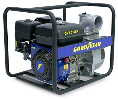 Goodyear - Motobomba de Agua 1.500W, Motor de Gasolina 4 Tiempos OHV 78.5cc, Altura Máxima de Elevación 5 metros, Caudal máximo 12.000 litros/hora (200 l/m) (4.100 W 57.000 l/h)