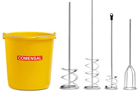 COMENSAL® Set di Frusta di Miscelazione HEX - Agitatore a Spirale 80, 120 mm - Miscelatore per Intonaco 80 mm - Maxi 100 mm per Malta Spessa - Secchio 17l - Made in EU