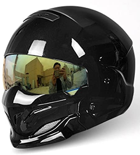 Retro Personality Motorradhelm, DOT/ECE-Zertifizierter Vollgesichts-Motorradhelm Für Männer Und Frauen, Sommer, Retro-Street-Fighter-Kombinationshelm, Halboffener Helm B,XL=61-62cm
