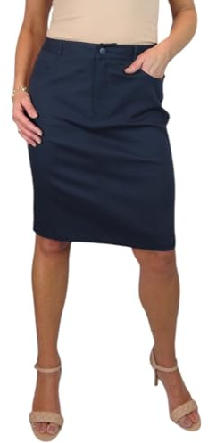 Paulo Due Women's Knee Length Stretch Chino Pencil Skirt | Ladies Jeans Style Heavy Cotton Casual Summer Skirt, Beach, Holiday, Day