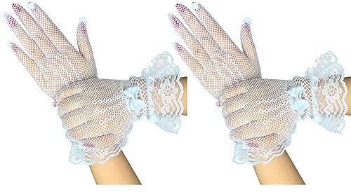 COSFAN 2 Pares de Guantes de Encaje para Damas, Elegantes Guantes de Novia, Guantes Cortos de Red para Cena de Bodas, Fiesta de Té, Fiestas de los 50's