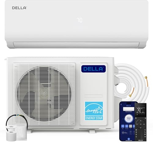 DELLA Vario Series 9000 BTU Mini Split Air Conditioner Work with Alexa 19 SEER2 Cools Up to 400 Sq.Ft Energy Efficient Ductless Inverter System, Heat Pump Pre-Charged and 16.4ft Installation Kits