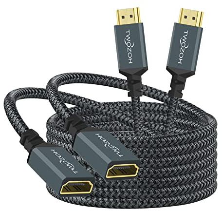 Twozoh HDMI Verlängerungskabel 1,5M 2 Stück, 4K HDMI Extension, Stecker auf Buchse Geflochtenes Nylon HDMI 2.0 Kabel Adapter Unterstützt 4K@60Hz 3D HDR