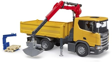 Bruder 03551 Scania Super 560R Construction Site Truck with Crane & 2 Pallets – 1:16 Scale Construction Vehicle,Compatible with Bruder Accessories, Ages 4+