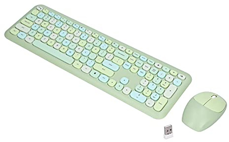 Topiky Wireless Keyboard and Mouse Combo, 2.4G Retro Multi Color with Number Pad Cute Keyboard, Silent Keyboard and Mouse for Computer, Laptops. (Green mixed color keyboard and mouse set)