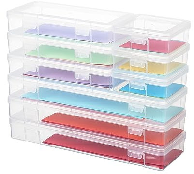 novelinks Stackable Plastic Clear Storage Box Containers with Latching Lid - Art Craft Supply Organizer Storage Containers for Pencil Box, Lego, Crayon, Beads (3 Small + 3 Medium + 3 Large -Clear)