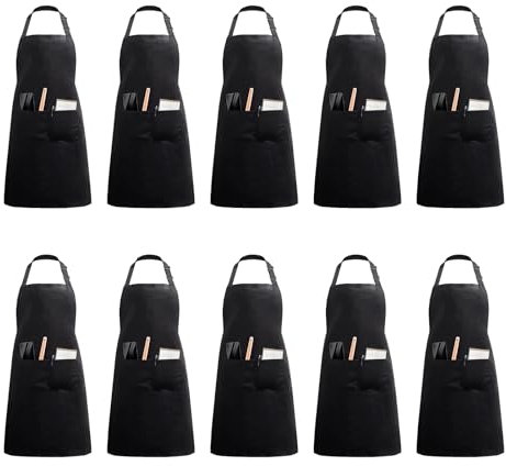 NefLaca 10 pezzi Grembiule da Cucina con 2 tasche unisex Uomo Donna Grembiule Cuoco Ristorante BBQ Bar Chef Dipingere Lavori Domestici (poliestere nero)