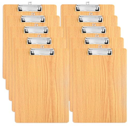 CYEER 10er Set Klemmbrett A4 Holzoptik - 4mm Schreibplatte aus Hartfaser - Stabiles Clipboard mit flachem Metallclip & Aufhängeöse - Für Büro, Schule, Restaurant & Krankenhaus - 22,5x31,8 cm