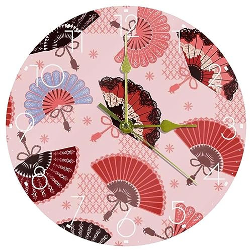 RODAILYCAY Spanish Fan Wall Clock Silent Non Ticking, Decorative Acrylic Bathroom Wall Clock, 10 Wall Clock Battery Operated for Living Room Bedroom Kitchen Farmhouse