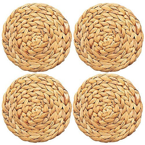 Runde gewebte Tischsets, Boho-Stil, 4 Stück, rund, natürliches Hyazinthen-Gewebe, geflochtene Rattan-Tischsets, Isolationspads zum Kochen, Küche, Bar, Dekoration, 18 cm rund