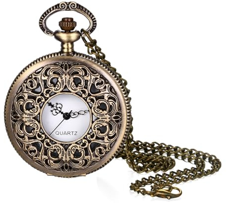 Avaner Women's Quartz Pocket Watches: Half Hunter Bronze Arabic Numeral Pocket Watches with Chain