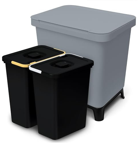 YourCasa Cubo de basura de cocina con 2 compartimentos [20L] en diseño exclusivo – Sistema de separación de basura con tapa y pie – Cubo de basura grande con 2 cubos extraíbles de 10 l reciclaje