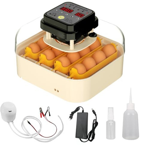 Brutautomat Vollautomatisch, LED Eier Inkubator Brutmaschine, Brutkasten mit Temperaturkontrolle, Automatischem Eierdrehen und Wasserzugabe, Hatcher für Hühner, Enten, Wachtel, Taube (16 Eier)