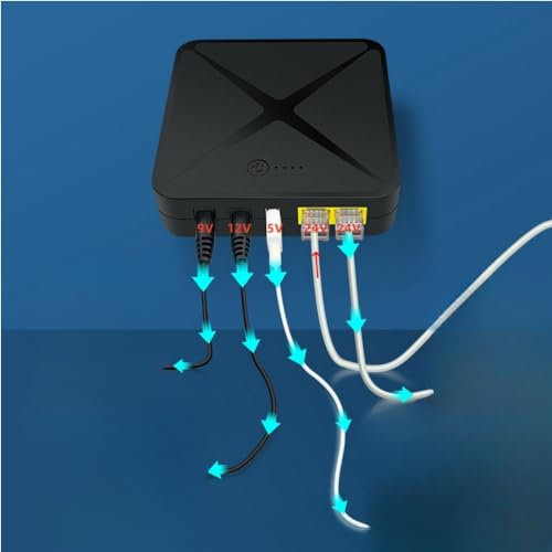 POE02/24V Mini UPS Gigabit Output Gateway landline uninterruptible power supply DC12V9V wide voltage output router monitoring camera & other equipment power outage & battery power supply（Black)