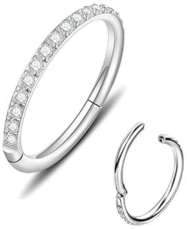 UNIMERCADO Clear CZ Nose Rings silver Stainless Steel Hinged Segment Rings 0.8/8mmm Nose Ring Hoops Hinged Seamless Segment Helix Daith Tragus Cartilage Earring Jewellery