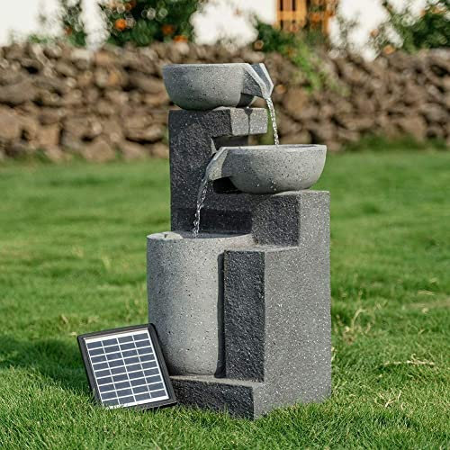 Fontana da giardino per interni/esterni Fontana da giardino per esterni Fontana da giardino a 3 vasche con fontana a LED solare a cascata Decorazione ornamentale per esterni per terrazza, patio, por