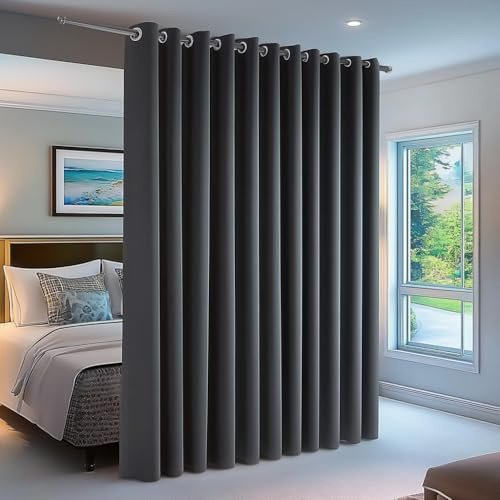 PANOVOUS Graue Raumteiler Vorhänge, Extra Breit Raumteiler Vorhang, Verdunkelungsvorhang für Schlafzimmer und Keller, 457 x 274 cm - 1 Vorhang