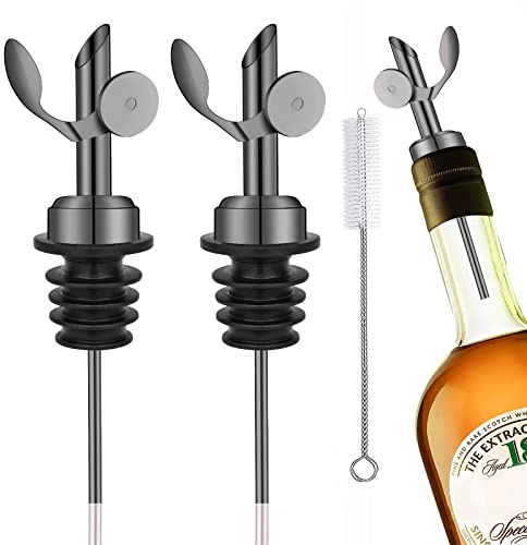 Xuduvay 2 vertedores de botellas de acero inoxidable, vertedor de vino, licor, aceite de oliva, jarabe de café, vertidor de aceite, ideal para bar, pub, hogar (negro)