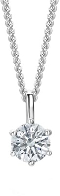 MIORE Schmuck, Halskette Damen, 18 Karat Vergoldete Kette - Kette Silber 925, 0.50Ct Moissanite Kettenanhänger, Panzerkette, Silberkette Damen 45 cm lang, Damenschmuck allergenfrei und handgemacht