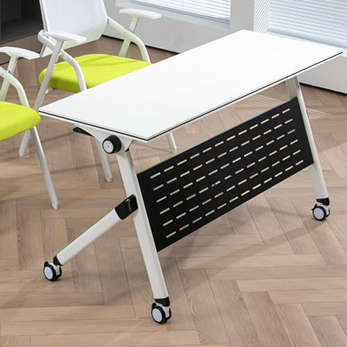 Mobiler klappbarer Konferenztisch mit Stahlrahmen und Holztischplatte, multifunktionaler langer Tisch mit Rollen für Bürotraining, Doppelschreibtisch für Meetings und Workshops (Schwarz, 160 x 50,8 x