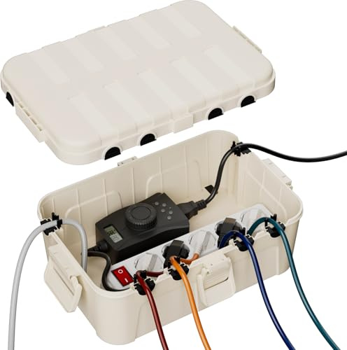 RESTMO große Kabelbox wasserdicht, Elektrokasten für Verlängerungskabel | IP54 wetterfest, 32x22x13cm, für Steckdosenleiste, Außensteckdose, Gartensteckdose, Verteilerdose & Kabel, Mandel