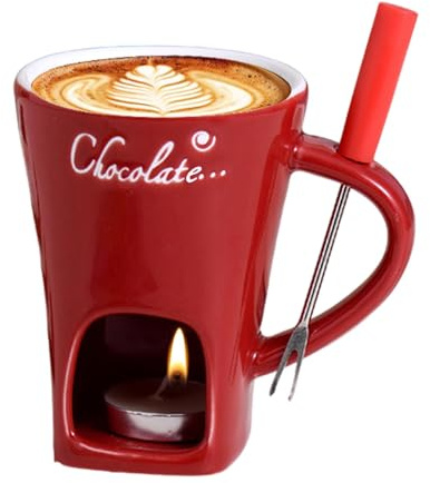 Schokoladen Fondue Becher,Fonduetasse Hot Pot Keramik-Schmelzbecher,Keramik Schokoladenfondue Tasse,Schoko Fondueset Mit Gabel Und Teelicht, Teekerzen-Fondue-Set,Kleines Fondueset Für Schokolade Käse