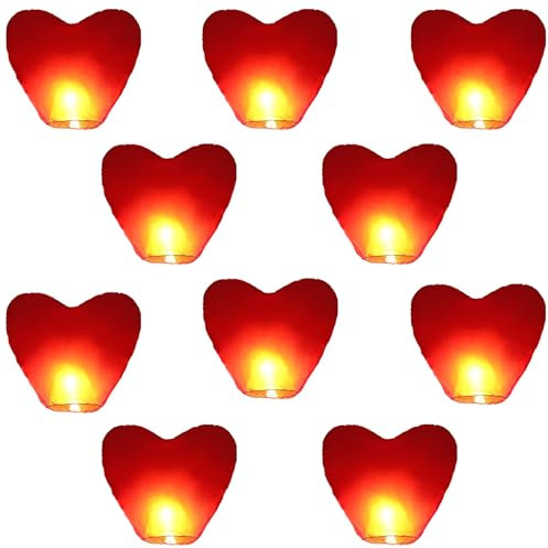 VAIIEYO Confezione da 10 Lanterne Cinesi a Forma di Cuore, Ecologiche, Biodegradabili, Resistenti, per Matrimoni, Compleanni,Capodanno e Tutte Le Celebrazioni Rosso