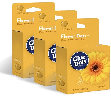 Glue Dots, Flower Dots, Double-Sided, Permanent, 1/2, 3-Pack, 900 Total Dots, DIY Fake Flower Bouquets Wreaths Décor, Sticky Tape Adhesive, Liquid Hot Glue Alternative, Clear