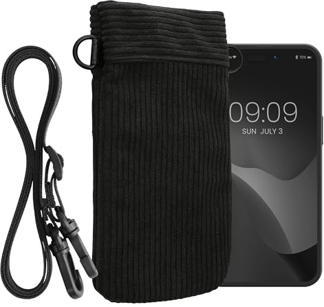 kwmobile Necklace Case für XXL - 7 Handyhülle - Cord Hülle mit Band - Handytasche - 17,8 x 8,5 cm Innenmaße - Schutzhülle in Schwarz