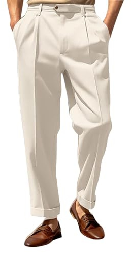 Generisch 2025 - Herren-Anzughose, einfarbig, schlicht, Business-Casual, gerader Knopf Bundfaltenhose Herren Retro (White, M)
