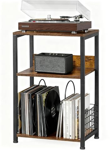 NCONCO Soporte para tocadiscos, soporte de 3 niveles con almacenamiento de vinilo hasta 100 álbumes, reproductor de vinilo para sala de estar, dormitorio