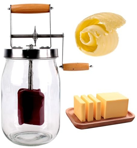 Mantequera manual con plato de mantequilla de porcelana, fácil de usar y hace que la mantequilla casera sea blanca, 1500 ml