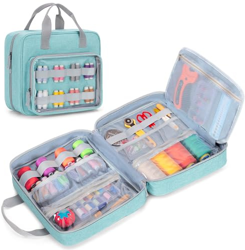 Luxja Nähorganizer Tasche für Nähset, Nähzubehör Aufbewahrung Tasche für Nähutensilien, Handarbeitstasche für Nähaccessoires, Stickbox Aufbewahrung, Blau | Nähzeug Tasche für Nähutensilien, Handarbeitstasche für Nähaccessoires, Stickbox Aufbewahrung, Blau