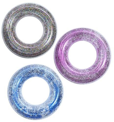 90cm Inflatable Swimming Ring Pool Rubber Rings for Kids Adult,3Pcs Blue Rose Color Sequin Inflatables Swim Rings Pool Floats Toy Pools Ring Toy Water Floaties for Kid Girls Boys Summer Beach Party