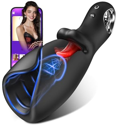 Male Sex Toys for Men Tongue Vibrator - EINSEO Male Masturbator AI Smart APP Control Pocket Pussy Stroker with 10 Licking & Vibrating Modes Penis Vibrator, Adult Male Sex Toys Lubricant Oils Massage