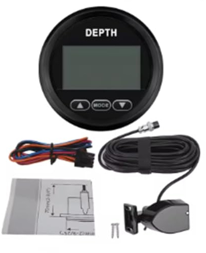 Huudngeje 52mm Digital Depth Gauge Indicator for Marine Use with Transducer and White Backlight Compatible with for Yachts Fishing Boats 12V Universal BN