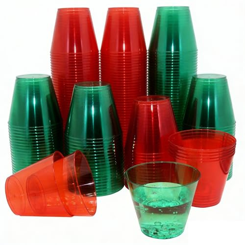 Festizzy Bicchieri usa e getta in plastica trasparente da 255 ml, colore rosso e verde, bicchieri da vino usa e getta, per feste, Natale, Capodanno, matrimoni (80)