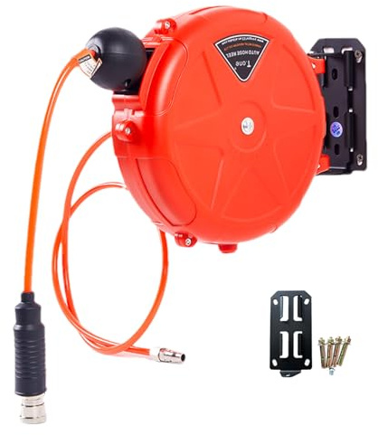 Carrete de manguera de compresor retráctil,Carrete de manguera neumática retráctil, de de aire comercial con bloqueo automático de 10 m con soporte giratorio - Accesorios para compreso