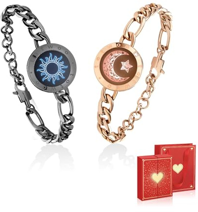 TOTWOO Intelligente Partnerarmbänder für Fernbeziehungen mit App-gesteuerter 1:1-Bluetooth-Kopplung – Valentinstagsgeschenk mit Leuchten und Vibration bei Berührung, gefertigt aus 316L-Edelstahl